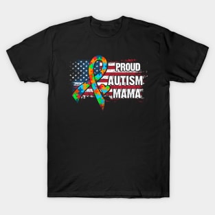 Autism Awareness T-Shirt Pround Autism Mama Vintage USA Flag Gift T-Shirt